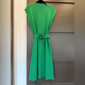 Light knit emerald green sweater dress with belt , size LP
